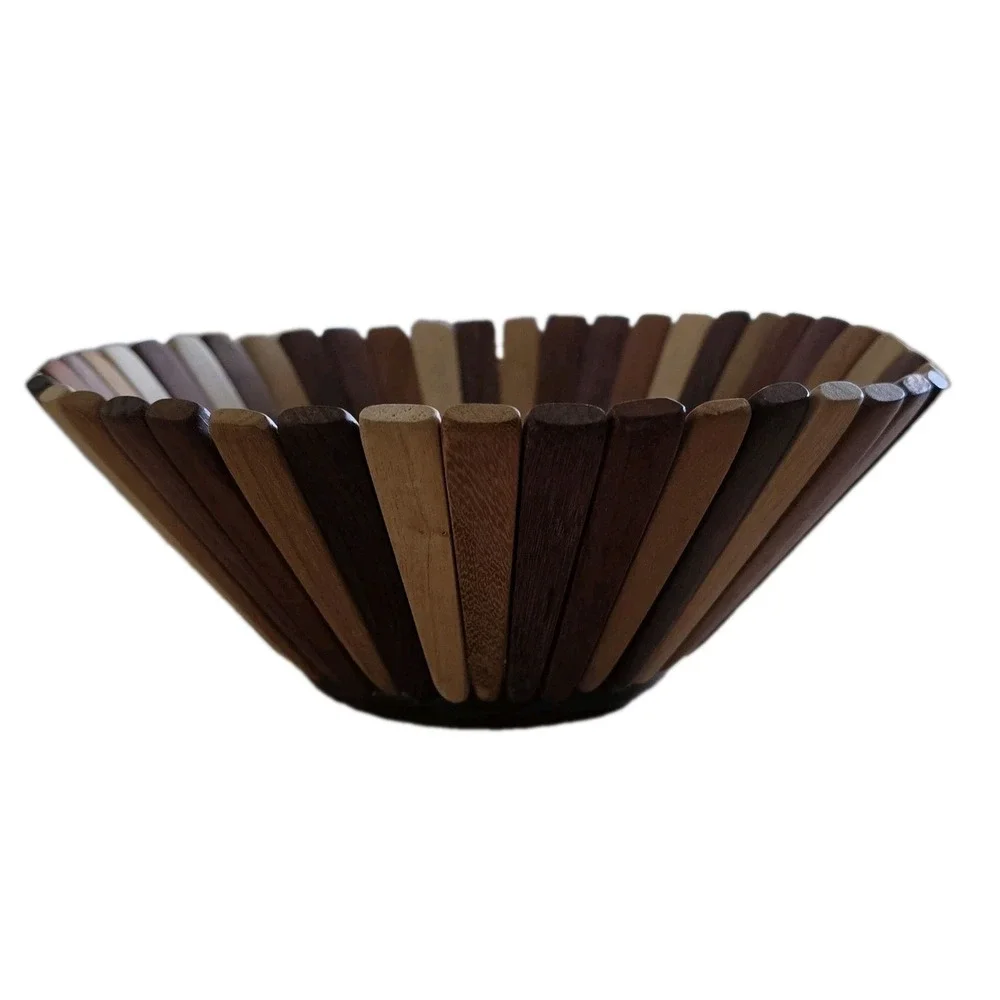 VTG MCM Flexible Multi Wood Slatted Fruit Bowl Basket Accordion Segmented SZ M